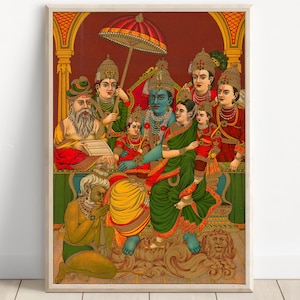 Ram Darbar, Rama&#39;s Assembly, Hindu God Wall Art, Raja Ravi Varma, Vintage  Art, Indian God, Poster Print, Canvas