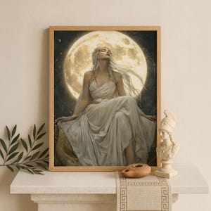 Selene Wall Art, Moon Goddess Canvas, Woman and Moon Fantasy Artwork, Greek Mythology Decor, Divine Feminine Artwork, Selene Canvas