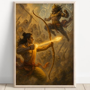 Ram kunst aan de muur, Lord Rama, ram vechten met Ravan, Ramayan, kunst aan de muur hindoegod, ram, Rama, Indiase god, ram poster print, ram canvas