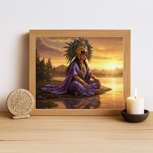 Aztec Wall Art, Chalchiuhtlicue Art, Aztec Goddess of Water Decor, Aztec Mythology Artwork, Mexican Aztec Art, Goddess of Rivers and Lakes