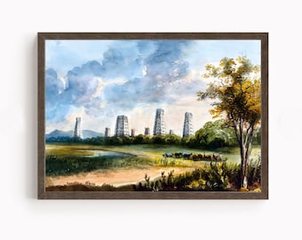 Madurai Meenakshi Temple Landscape Poster | South Indian Gopuram Art Print | Hindu Heritage Architecture | Vintage Wall Decor | Canvas