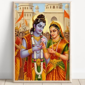 Ram and Sita Art, Lord Rama and Sita, Hindu God Wall Art ,Ram, Rama and Sita,Indian God, Poster Print, Canvas Print