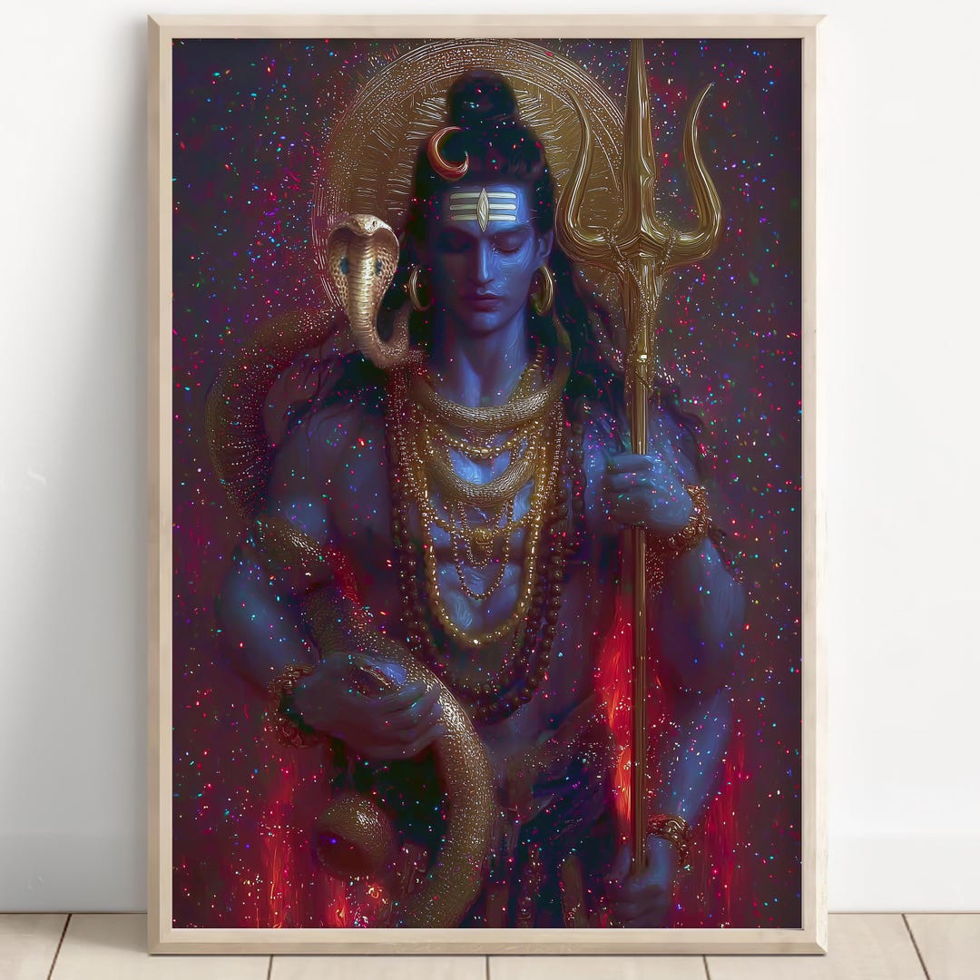 Lord Shiva Wall Art Mahadev Cosmic Portrait Hindu God Painting Divine ...