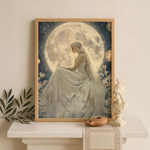 Selene Wall Art, Moon Goddess Canvas, Woman and Moon Fantasy Artwork, Greek Mythology Decor, Divine Feminine Artwork, Selene Canvas