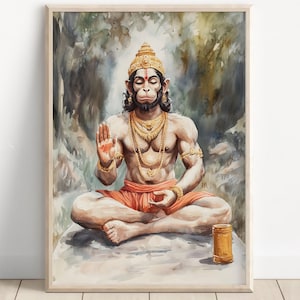 Hanuman Art, Lord Hanuman, Jai Bajarang Bali, Hanuman Art, Hindu God,  Hindu God Wall Art, Indian God, Canvas Print, Poster Print