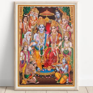 Ram Darbar, Rama&#39;s Assembly, Hindu God Wall Art, Raja Ravi Varma, Vintage  Art, Indian God, Poster Print, Canvas