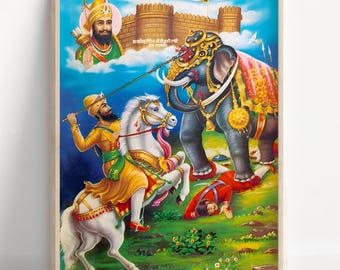 Baba Bachitter Singh Ji Shaheed, Vintage Rare Print, Sikh Art, Vintage Sikh Art, Poster, Canvas