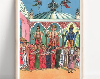 Vishnu, Brahma e Shiva, Santissima Trinità, Arte murale raffigurante divinità indù, divinità indiana, stampa su tela