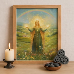 Brigid Celtic Goddess Wall Art, Irish Mythology Print, Goddess of Fire and Forge, Celtic Tonalism Decor, Sacred Feminine Pagan Artwork