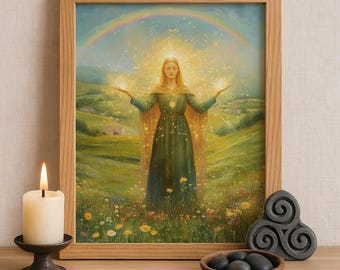 Brigid Celtic Goddess Wall Art, Irish Mythology Print, Goddess of Fire and Forge, Celtic Tonalism Decor, Sacred Feminine Pagan Artwork