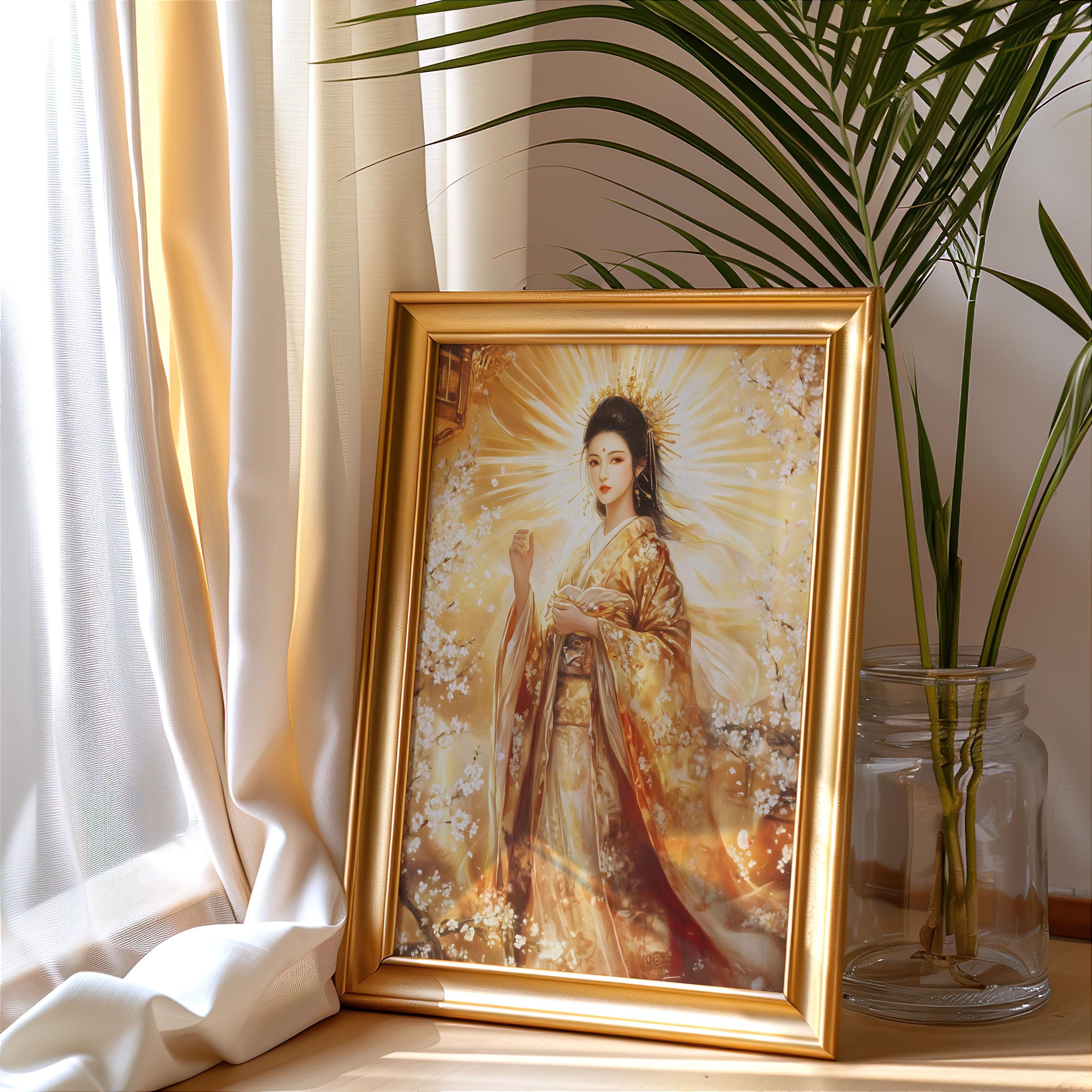 天照大御神プリント、天照大御神アート、天照大御神、日本の太陽の女神