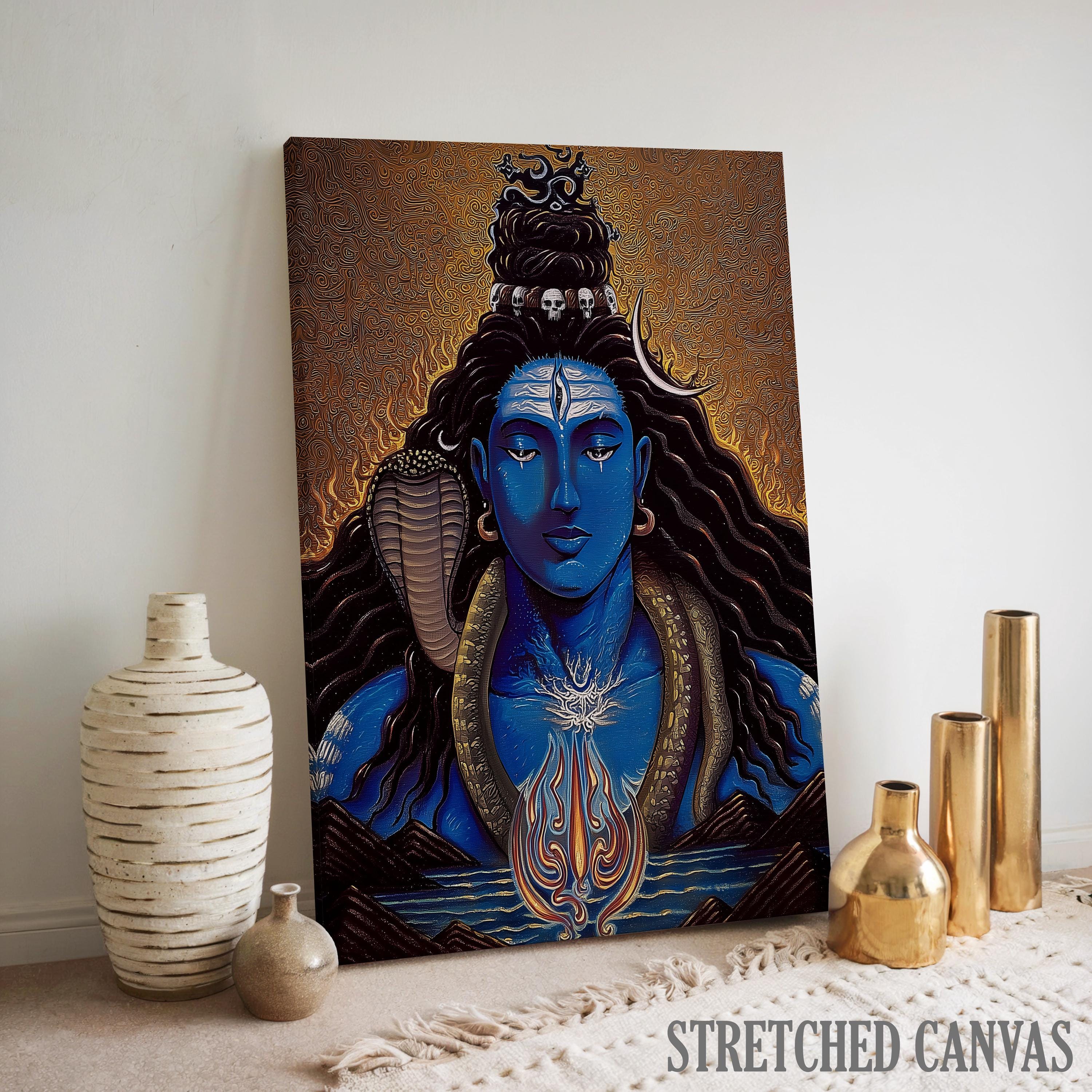 Lord Shiva Wall Art Mahadev Portrait Trippy Hindu God Painting Divine ...