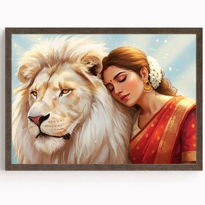 Durga, Goddess Durga, Durga Art, Durga Painting, Hindu Goddess Wall Art, Tiger Goddess, Indian God, Poster Print, Canvas