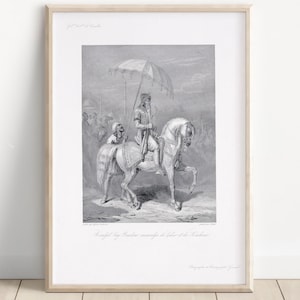 Sikh Art  | Maharajah Ranjit Singh On Horseback - Alfred Dedreux C1838 |  Vintage Art | Religious Art | Print | Canvas