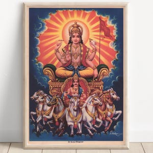 Surya, Surya Dev, Lord Surya, Vishnu, Gott Vishnu, Hindu Gott, Wandkunst, Vintage Kunst, Poster, Leinwand