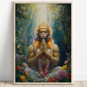 Arte Hanuman, Senhor Hanuman, Jai Bajarang Bali, Arte Hanuman, Deus Hindu, Arte de parede de Deus Hindu, Deus indiano, Impressão em tela, Impressão de pôster
