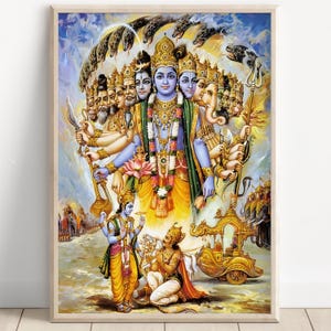 Virat Swaroop, Krishna and Arjun, Mahabharat, Geeta, Krishna painting, Krishna Art, Vintage Art, Indian God, Poster Print, Canvas