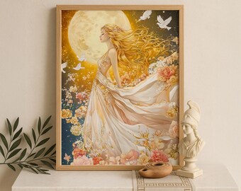 Aphrodite Wall Art, Greek Goddess of Beauty Print, Divine Feminine Decor, Ancient Greece-Inspired Painting, Greek Mythology Poster