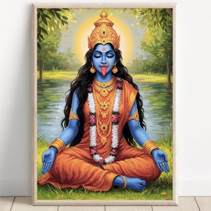 Kali Meditierend, Göttin Kali, Kali Maa, Hinduistische Göttin Kali, Kali Kunst, Kali Mata, Hinduistische Göttin Wandkunst, Göttin, Hindu Gott, Druck, Leinwand