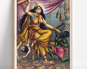 Cartel de Bagalamukhi Mahavidya / Poderoso arte mural de la diosa hindú / Impresión tántrica Shakti Devi / Decoración espiritual india del hogar