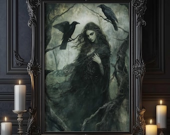 Morrigan Celtic Goddess Wall Art, Irish Mythology Print, Goddess of War and Fate, Celtic Tonalism Decor, Sacred Feminine Pagan Artwork