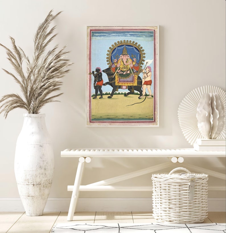 Hindu God Wall Art ,GANESHA, Vintage Art, Indian God, Poster Print