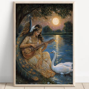 Saraswati, Goddess Saraswati, Goddess of Knowledge, Saraswati Art, Hindu Goddess, Hindu God Wall Art, Indian Goddess, Poster Print, Canvas
