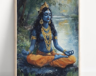 Kali Meditating, Goddess Kali, Kali Maa, Hindu Goddess Kali, Kali Art, Kali Mata, Hindu Goddess Wall Art, Goddess, Hindu God, Print, Canvas