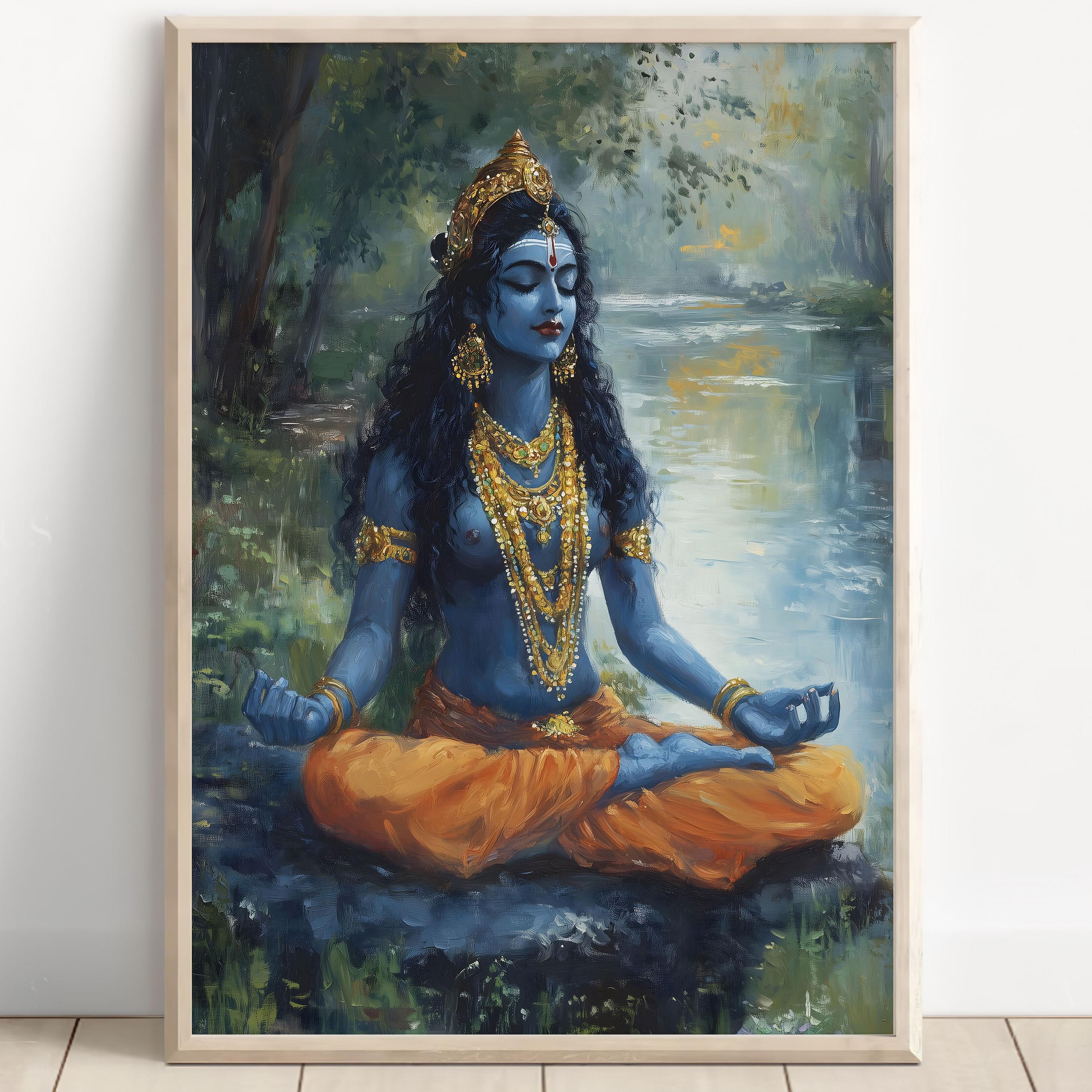 Kali Meditating, Goddess Kali, Kali Maa, Hindu Goddess Kali, Kali Art, Kali Mata, Hindu Goddess Wall Art, Goddess, Hindu God, Print, Canvas
