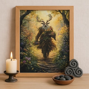 Cernunnos Celtic God Wall Art, Gaulish Mythology Print, God of Nature and Abundance, Celtic Tonalism Decor, Ancient Celtic Spiritual Artwork