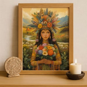 Aztec Wall Art, Xochiquetzal Art, Aztec Goddess of Beauty Decor, Aztec Mythology Artwork, Mexican Aztec Art, Goddess of Love and Fertility