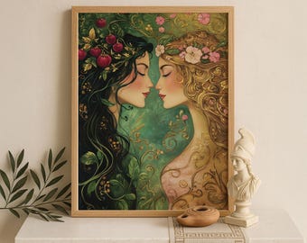 Persephone and Demeter Wall Art, Greek Goddess, Greek Mythology Print, Divine Feminine, Greek Mythology Poster, Demeter Canvas