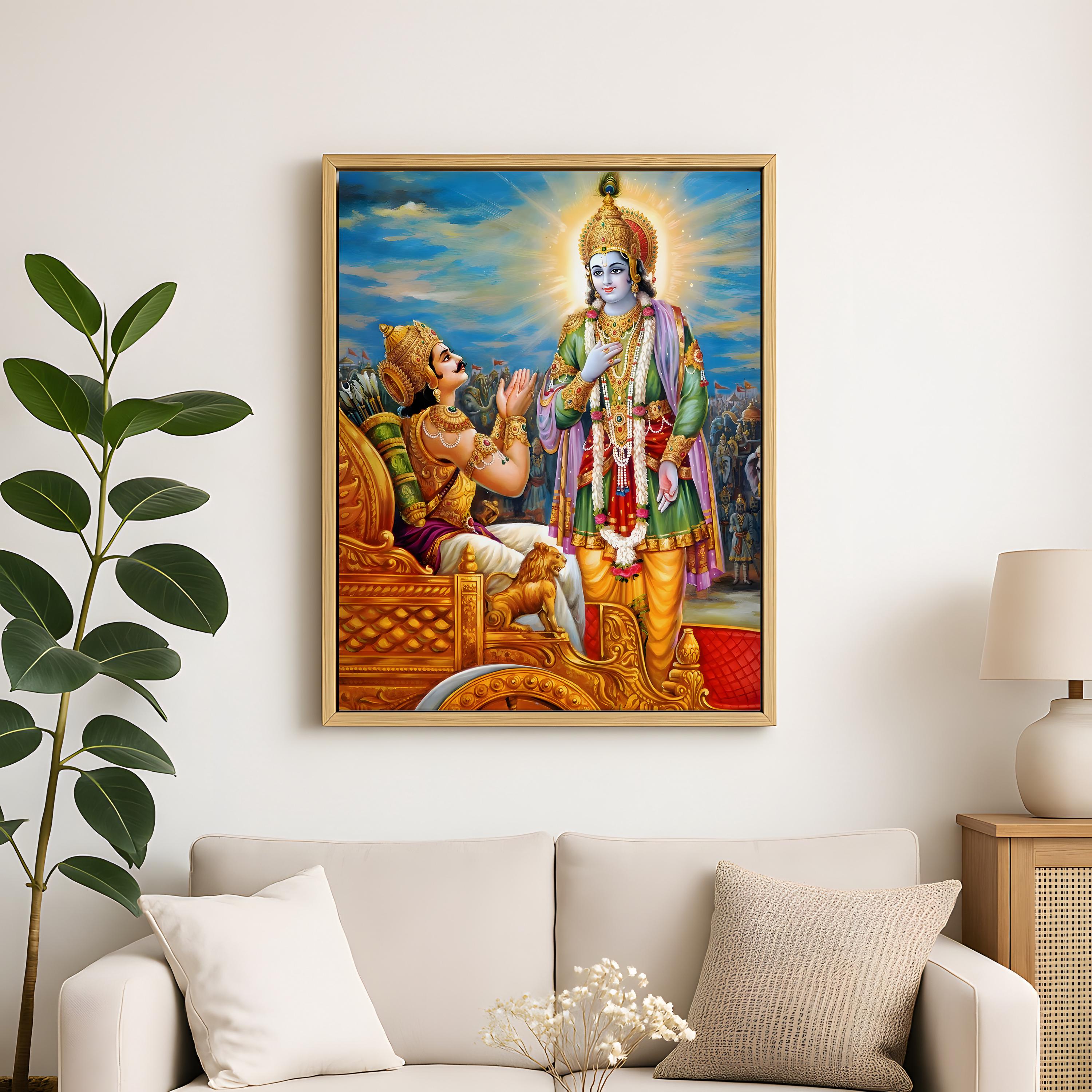 Krishna and Arjuna Kurukshetra Poster, Bhagavad Gita Scene Wall