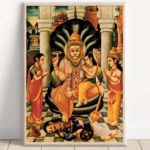 Lord Narasimha, Vishnu, Hindu God Wall Art, Indian God, Poster Print, Canvas Print