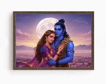 Shiv y Parvati, Dios Shiva, Dios hindú, Arte Shiv, Dios indio, Arte mural de Shiva, Pintura de Shiv, Mahadev, Impresión de póster, Lienzo