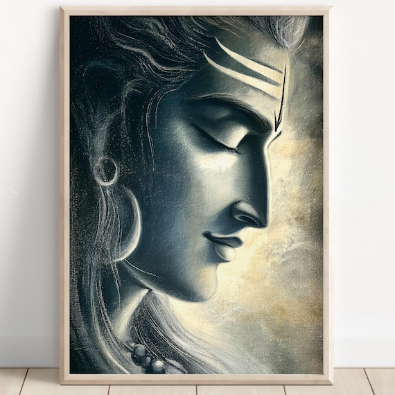 Lord Shiva Meditation Wall Art Minimal Mahadev Side Profile Hindu