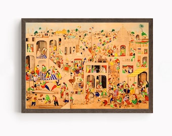 シク教美術 | 19世紀のシク教帝国時代のアムリトサルを描いた絵画（ババ・ビシャン・シン作） | ヴィンテージアート絵画 | プリント | キャンバス