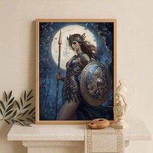 Athena Wall Art, Goddess Athena Canvas, Greek Goddess of the War, Greek Mythology Poster, Ancient Greece Poster, Divine Feminine Decor