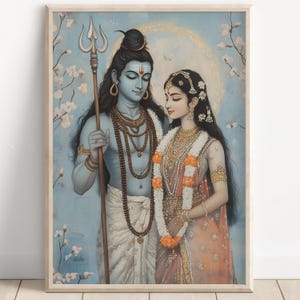 Shiva and Parvati, God Shiva, Parvati, Shiv Parvati Hindu God, Shiv Art, Indian God, Shiva Wall Art, Shiv Painting, Poster Print, Canvas