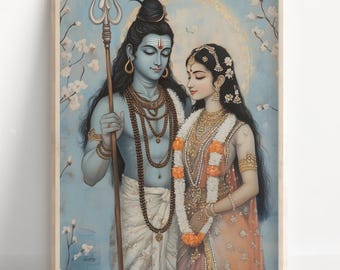 シヴァ神パールヴァティのヒンドゥー教の神ポスターアート - 印刷可能