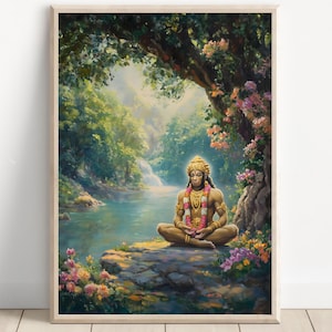 Hanuman Art, Lord Hanuman, Jai Bajarang Bali, Hanuman Art, Hindu God,  Hindu God Wall Art, Indian God, Canvas Print, Poster Print