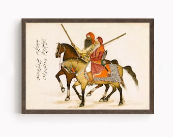 シーク教の芸術 |馬に乗ったシーク教徒の戦士、ニダン・シン・パンジ・ハタ（1839年死亡）。マハラジャ・ランジット・シン配下の兵士、指揮官、ジャギルダル