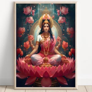 Lakshmi, Goddess of Wealth, Goddess lakshmi, Lakshmi Art, Hindu Goddess Wall Art, Hindu God, Indian God, Poster Print, Canvas