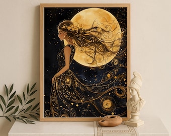 Asteria Wall Art, Greek Goddess of Stars, Art Nouveau Decor, Mythology Artwork, Celestial Home Decor, Divine Feminine, Asteria Canvas
