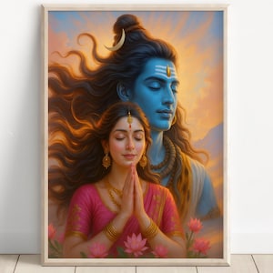 Shiva and Parvati, God Shiva, Parvati, Shiv Parvati Hindu God, Shiv Art, Indian God, Shiva Wall Art, Shiv Painting, Poster Print, Canvas