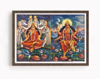 Kamala Bhairavi, Mahavidyas, Hindu Goddess Wall Art, Vintage Art Indian God, Poster Print, Canvas