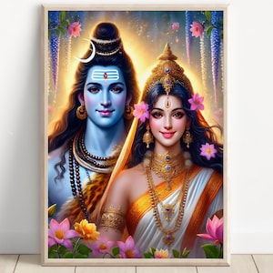 Shiva and Parvati, God Shiva, Parvati, Shiv Parvati Hindu God, Shiv Art, Indian God, Shiva Wall Art, Shiv Painting, Poster Print, Canvas