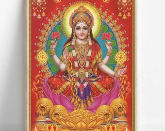 Lakshmi, Goddess of Wealth, Goddess lakshmi, Lakshmi Art, Hindu Goddess Wall Art, Hindu God, Indian God, Poster Print, Canvas