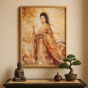 Amaterasu Print, Amaterasu Art, Amaterasu Goddess, Japanese Sun Goddess, Shinto Deity, Japanese Mythology, Japanese Artwork, Japanese Poster