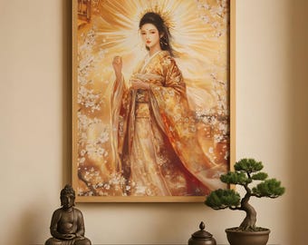 天照大御神プリント、天照大御神アート、天照大御神、日本の太陽の女神